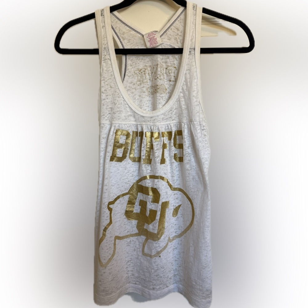 PINK Victoria's Secret CU Buffs White and Gold Tank Top